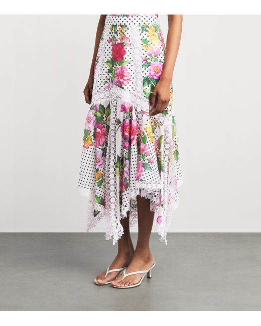 Charo Ruiz White Floral Velina Midi Skirt