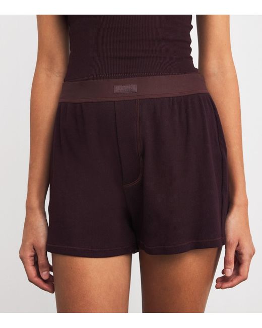 Skims Red Stretch-Cotton Ribbed Boxer Shorts