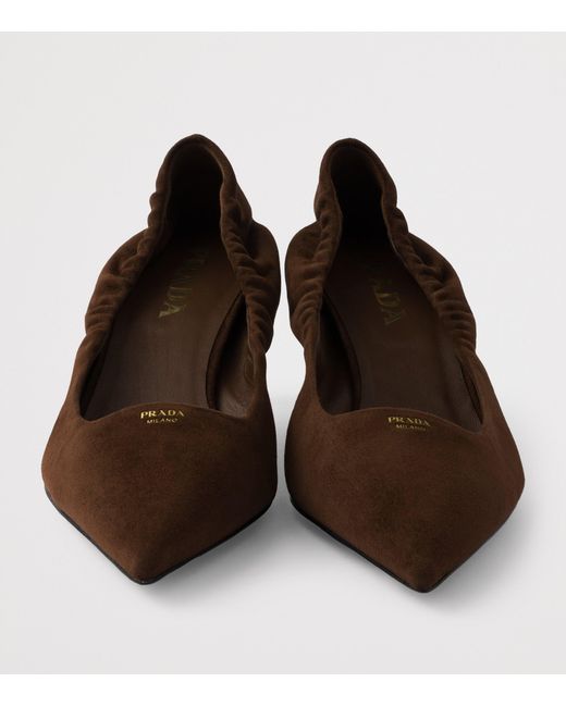 Prada Brown Suede Logo Pumps 55