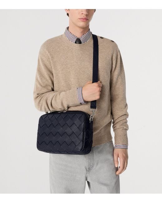 Bottega Veneta Blue Leather Intrecciato Camera Bag for men