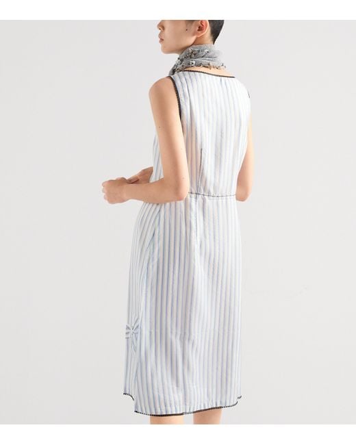 Prada White Bow-Detail Stripe Mini Dress