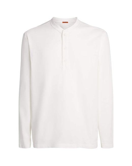 Barena White Cotton Jersey Henley Top for men