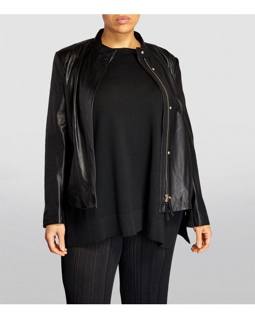 Marina Rinaldi Black Slim-fit Leather Jacket