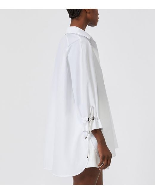 Max Mara White Cotton Poplin Drawstring Blouse
