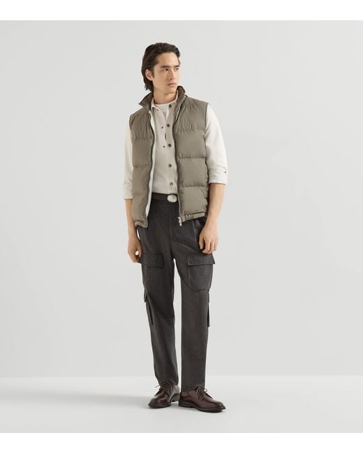 Brunello Cucinelli Green Quilted Packable Hood Gilet for men