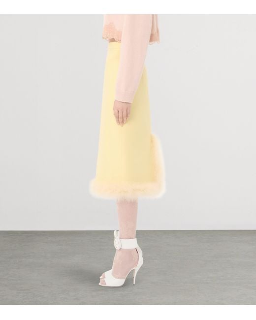 Valentino Yellow Virgin Wool-Silk Trimmed Midi Skirt