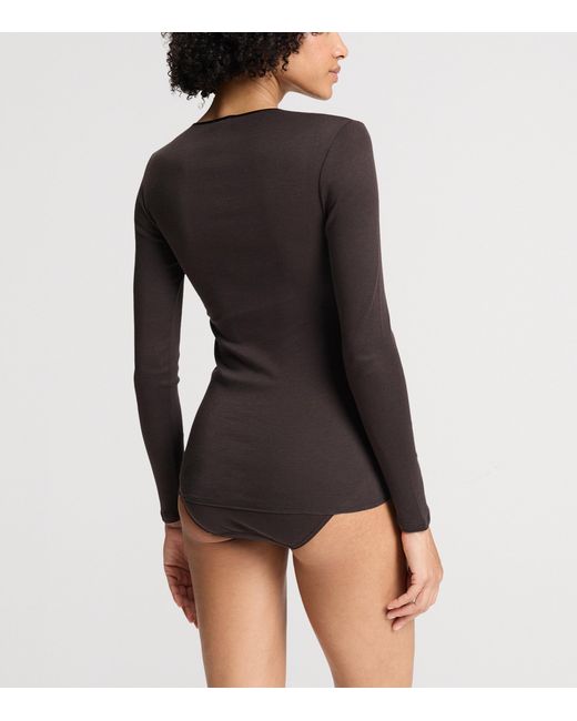 Hanro Brown Cotton Seamless Long-Sleeve Top