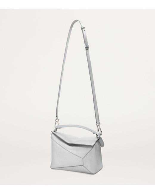 Loewe Gray Small Metallic Leather Puzzle Top-Handle Bag