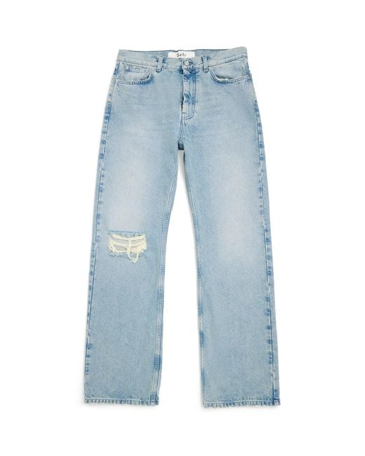 Séfr Blue Ripped Straight Jeans for men