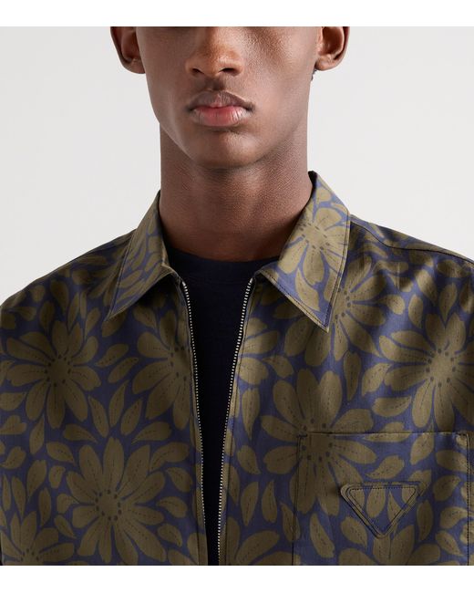 Prada Gray Cotton-Silk Zip-Up Shirt for men