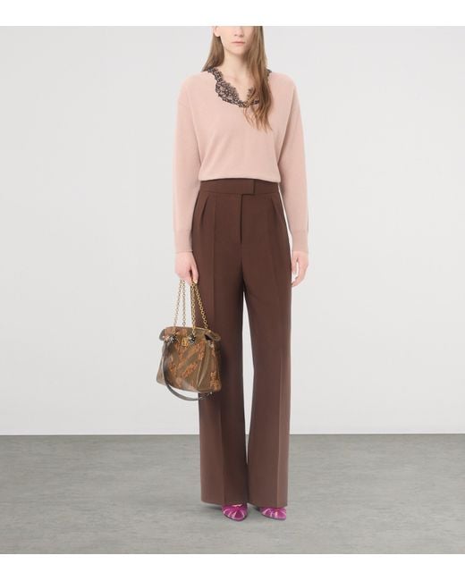 Valentino Pink Cashmere Lace-Trim Sweater