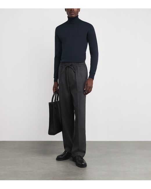 John Smedley Blue Merino Wool Cherwell Rollneck Sweater for men