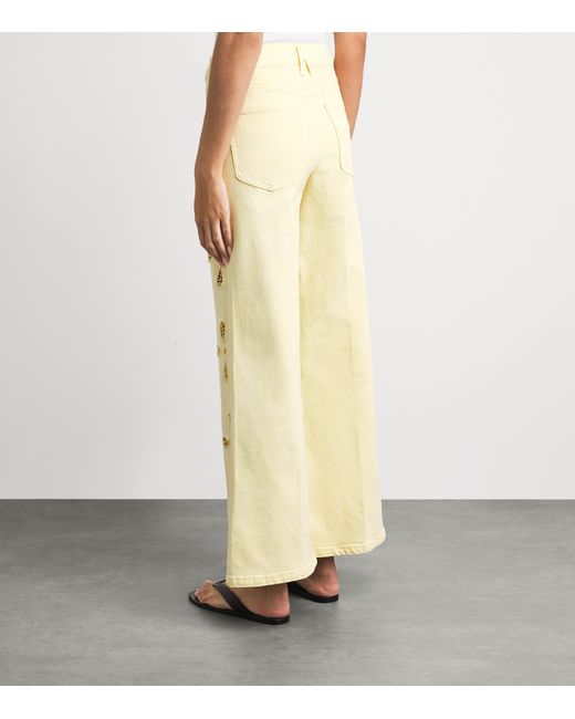 GOOD AMERICAN Natural Embroidered Good Waist Palazzo Jeans