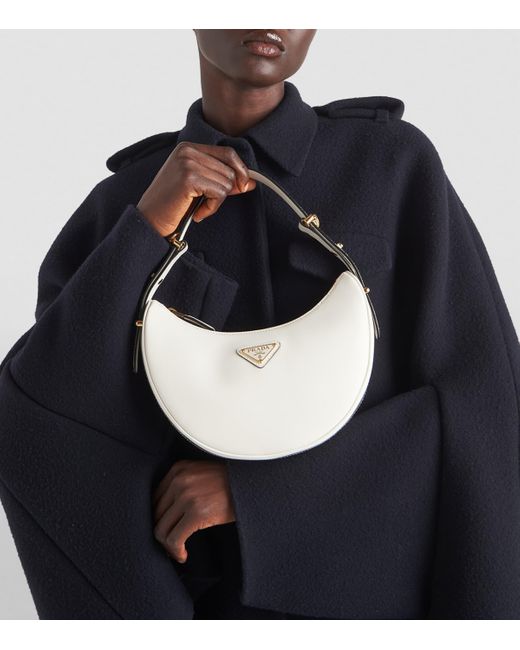 Prada White Leather Arqué Shoulder Bag