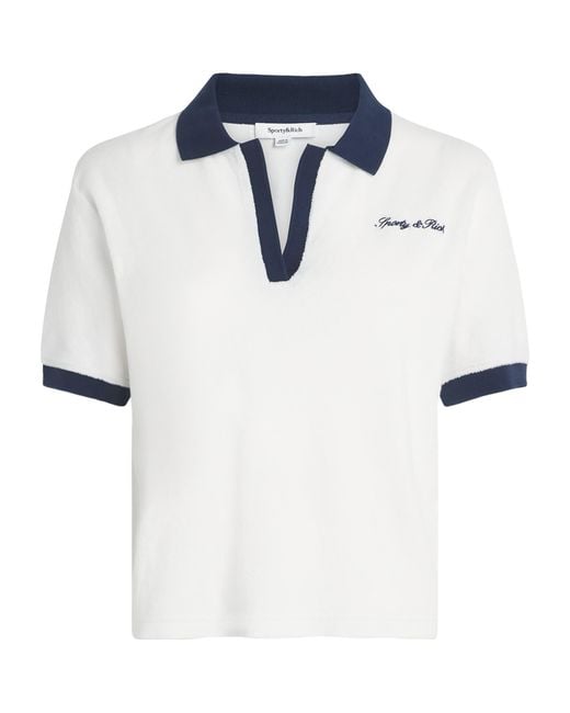 Sporty & Rich Blue Terry Cotton Signature Logo Polo Shirt