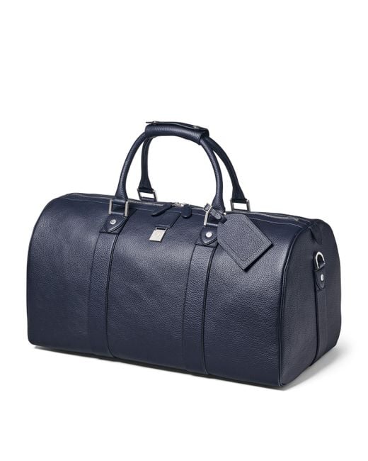 Aspinal Blue Leather Boston Holdall for men