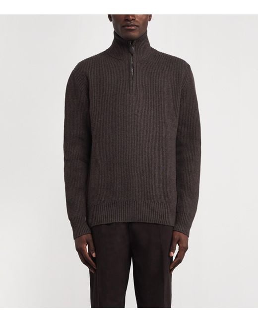 James Purdey & Sons Brown Wool-Cashmere Quarter-Zip Clifford Sweater for men