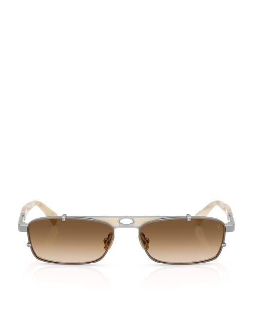 Brunello Cucinelli Natural Titanium Rectangular Paloma Sunglasses