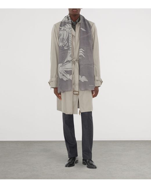 Burberry Gray Wool Wide Ekd Scarf