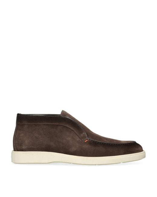 Santoni Brown Suede Detroit High-Top Loafers for men