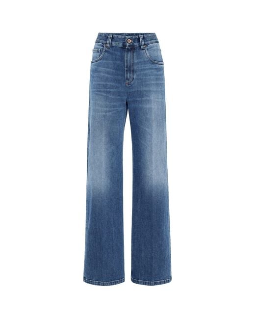 Brunello Cucinelli Blue Comfort Cotton Wide-Leg Jeans