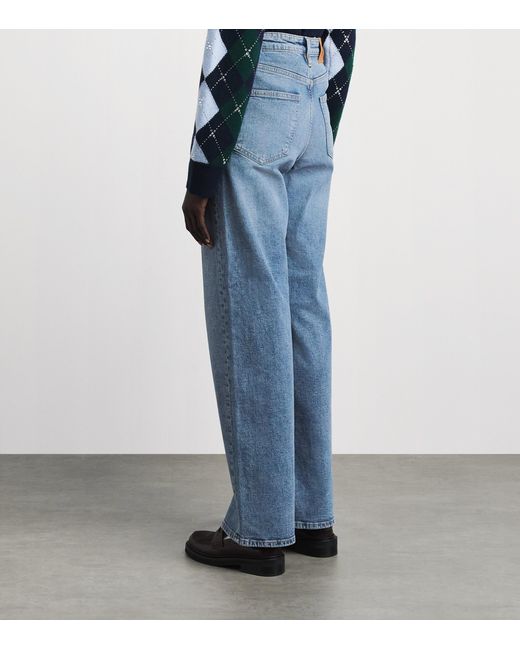 Maje Blue Leather Buckle Wide-Leg Jeans