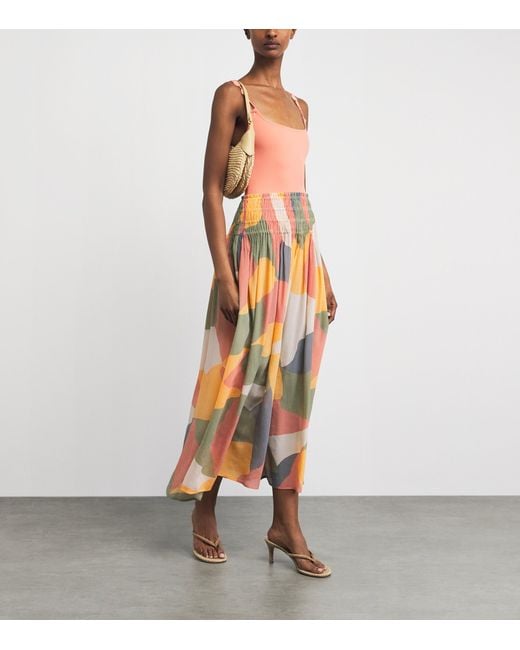 Eres Orange Silk Printed Highlight Maxi Skirt
