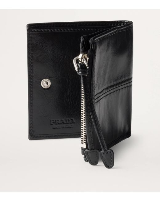 Prada Black Small Leather Press-Stud Wallet for men