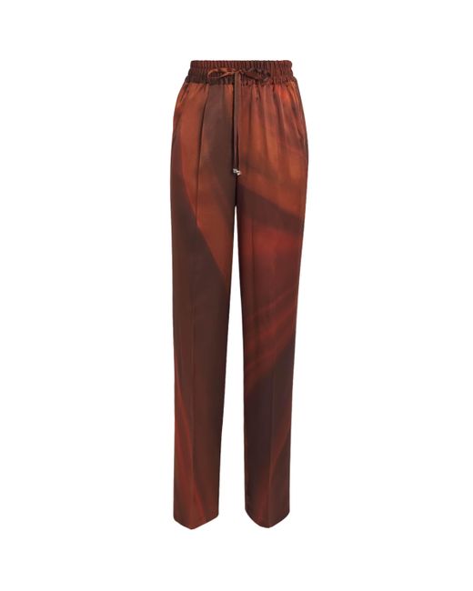 Kiton Red Silk Drawstring Trousers