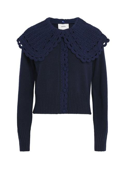 Erdem Blue Wool-Blend Collared Cardigan