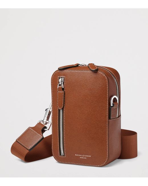 Aspinal Brown Leather Reporter North South Cross-Body Bag for men