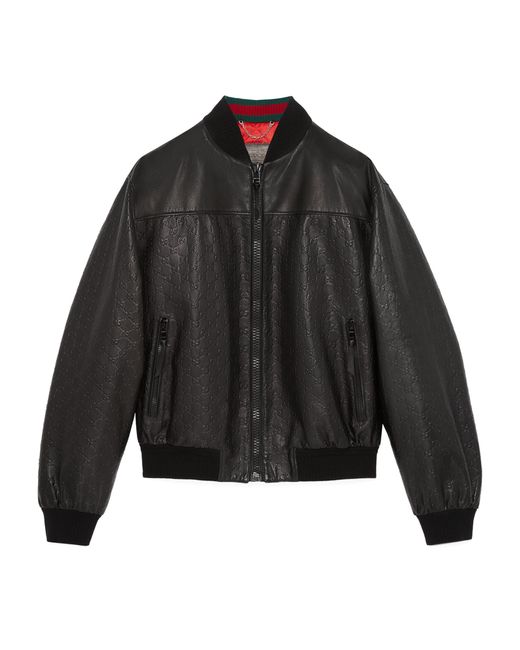 Gucci Black Gg Embossed Leather Jacket for men