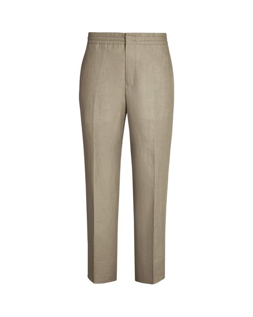 Zegna Gray Linen Elasticated Trousers for men