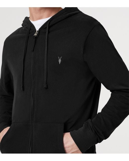 AllSaints Black Organic Cotton Brace Zip-Up Hoodie for men