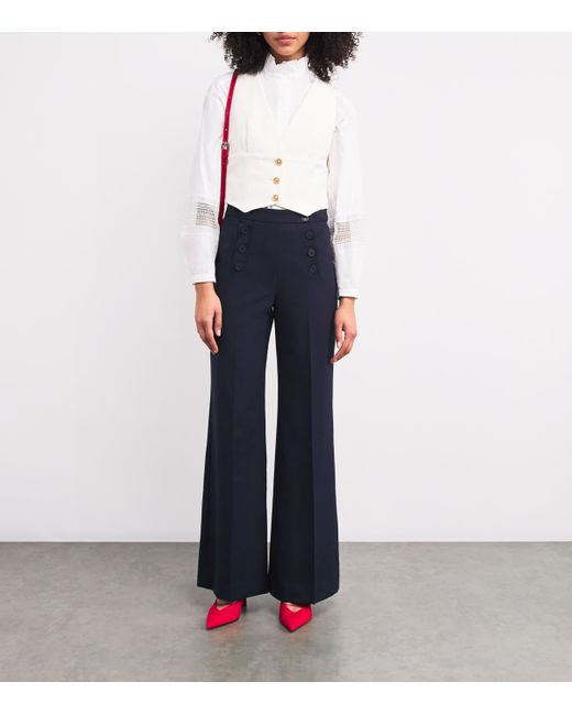 Claudie Pierlot Blue Button-Front Straight Trousers
