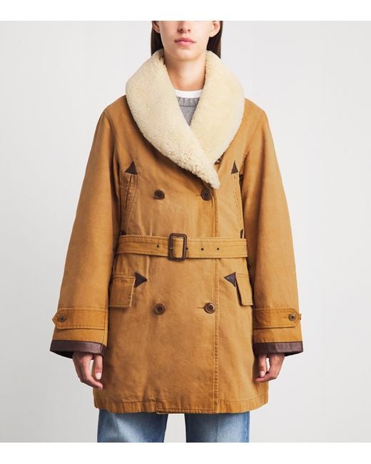 Polo Ralph Lauren Natural Canvas Shearling Trim Ranch Coat
