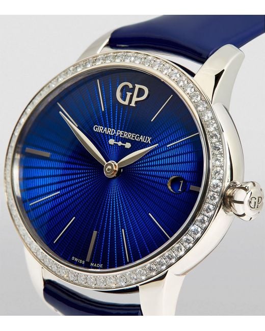 Girard-perregaux Blue Stainless Steel And Diamond Cat's Eye Eternity Watch 36mm