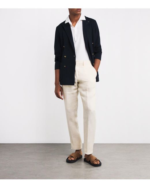 Lardini Blue Cotton Double-Breasted Blazer for men