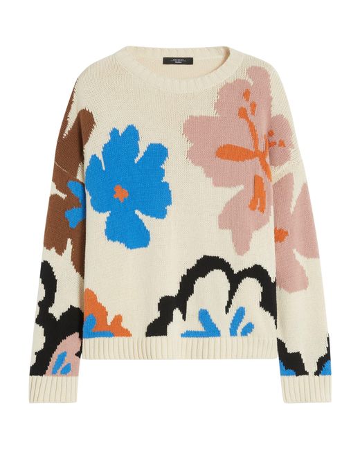 Weekend by Maxmara Blue Cotton-Blend Floral Sweater