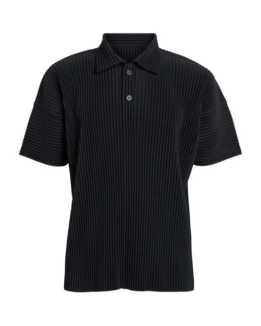 Homme Plissé Issey Miyake Black Pleated Polo Shirt for men