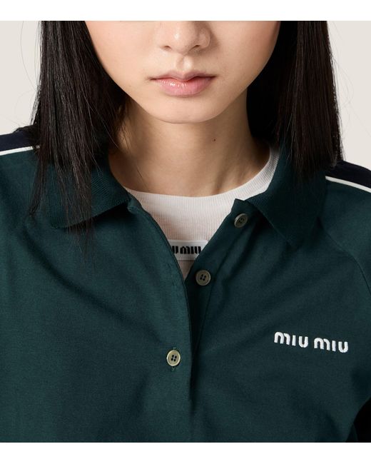 Miu Miu Green Cotton Jersey Polo Shirt