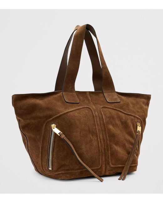 AllSaints Brown Suede Jean Rey Tote Bag