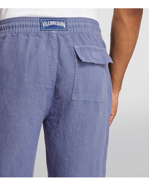 Vilebrequin Blue Linen Pacha Drawstring Trousers for men