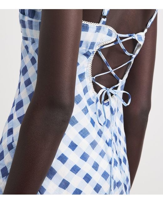 Sandro Blue Linen-Blend Gingham Maxi Dress