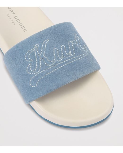 Kurt Geiger Blue Velvet Logo Script Slides for men