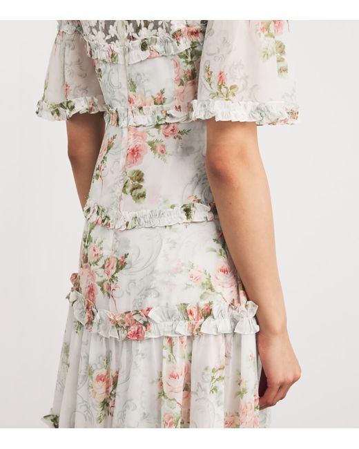 Needle & Thread Natural Chiffon Madame Rose Carla Maxi Dress