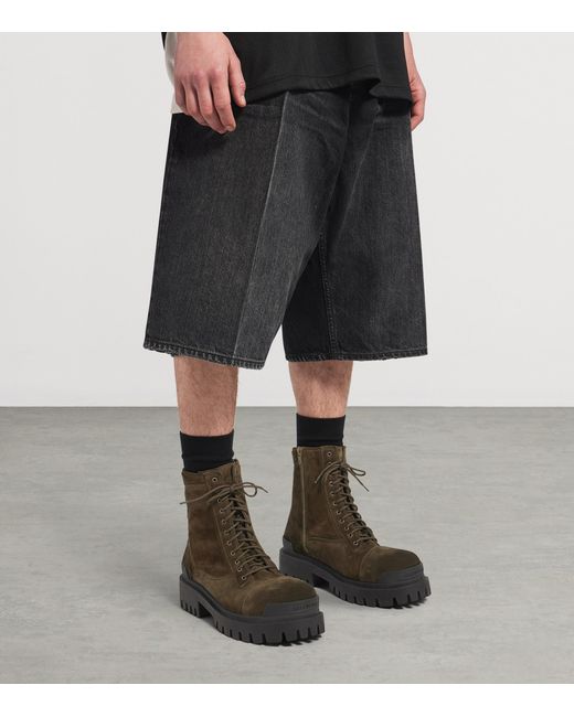 Balenciaga Brown Suede Combat Strike Boots for men
