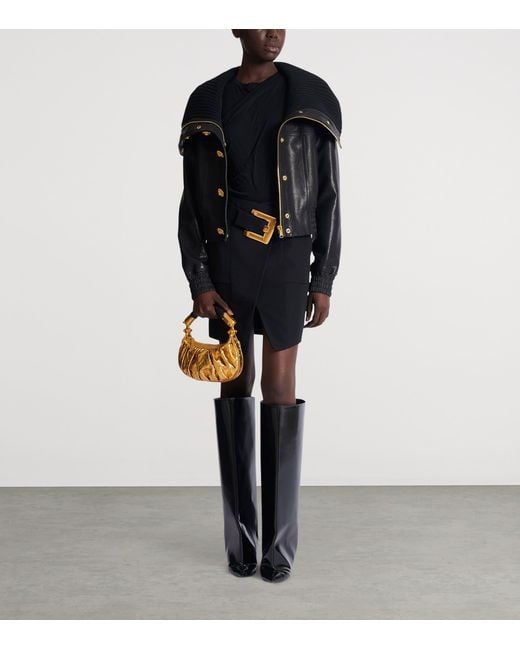 Balmain Black Virgin Wool Belted Mini Skirt