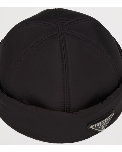 Prada Black Re-Nylon Logo Beanie for men
