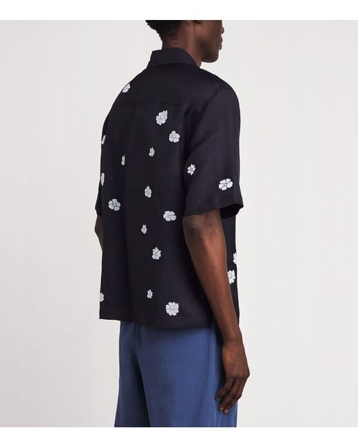 Sandro Blue Flocked Floral Short-Sleeve Shirt for men
